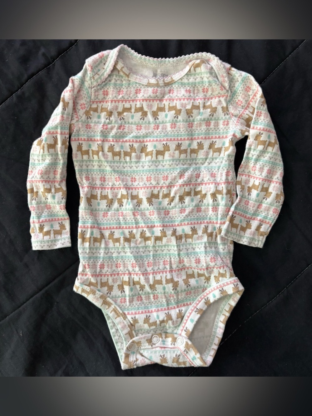 Long-Sleeve Reindeer Print One-Piece in Cream and Brown